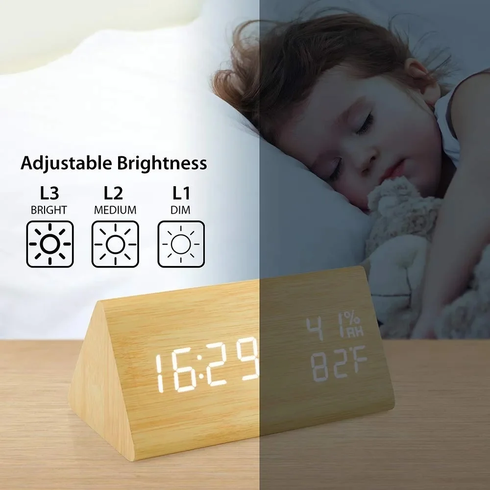 Wooden LED Digital Alarm Clock BROWN - Picture 4 of 8